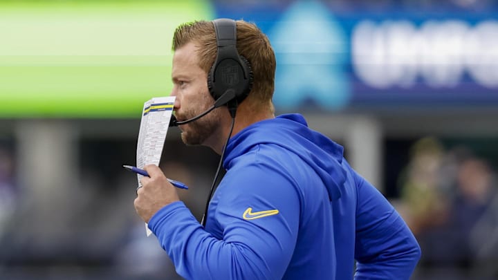 Nov 3, 2024; Seattle, Washington, USA; Los Angeles Rams head coach Sean McVay stands on the sideline during the third quarter against the Seattle Seahawks at Lumen Field. Mandatory Credit: Joe Nicholson-Imagn Images Nov 3, 2024; Seattle, Washington, USA; Los Angeles Rams head coach Sean McVay stands on the sideline during the third quarter against the Seattle Seahawks at Lumen Field. Mandatory Credit: Joe Nicholson-Imagn Images