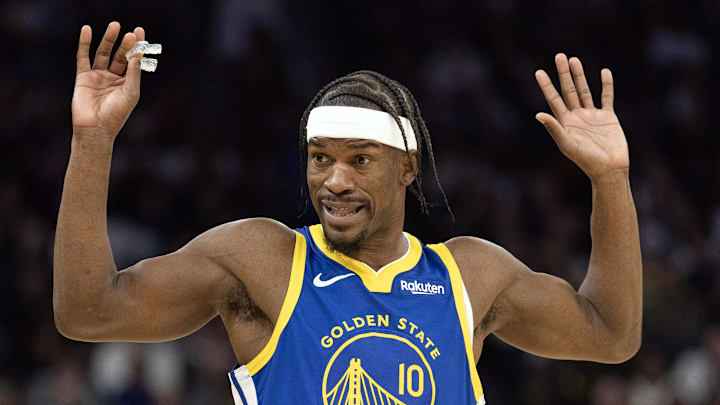Jan 15, 2026; San Francisco, California, USA; Golden State Warriors forward Jimmy Butler III (10) speaks with referee Jenna Schroeder after a foul call during the third quarter against the New York Knicks at Chase Center. Mandatory Credit: D. Ross Cameron-Imagn Images Jan 15, 2026; San Francisco, California, USA; Golden State Warriors forward Jimmy Butler III (10) speaks with referee Jenna Schroeder after a foul call during the third quarter against the New York Knicks at Chase Center. Mandatory Credit: D. Ross Cameron-Imagn Images