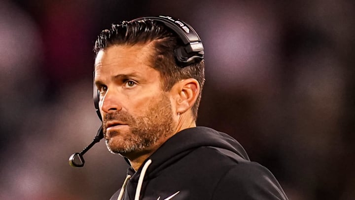 Nov 8, 2025; East Hartford, Connecticut, USA; Duke Blue Devils head coach Manny Diaz watches from the sideline as they take on the UConn Huskies at Pratt & Whitney Stadium at Rentschler Field. Mandatory Credit: David Butler II-Imagn Images