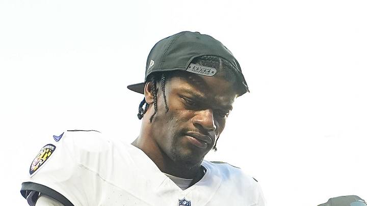 Sep 28, 2025; Kansas City, Missouri, USA; Baltimore Ravens quarterback Lamar Jackson (8) leaves the field after a game against the Kansas City Chiefs at GEHA Field at Arrowhead Stadium. Mandatory Credit: Jay Biggerstaff-Imagn Images