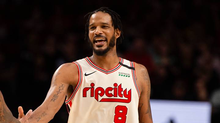 Jan 23, 2020; Portland, Oregon, USA; Portland Trail Blazers forward Trevor Ariza (8) celebrates with guard Damian Lillard (0) during the second half at Moda Center. The Mavericks won 133-125. Mandatory Credit: Troy Wayrynen-USA TODAY Sports Jan 23, 2020; Portland, Oregon, USA; Portland Trail Blazers forward Trevor Ariza (8) celebrates with guard Damian Lillard (0) during the second half at Moda Center. The Mavericks won 133-125. Mandatory Credit: Troy Wayrynen-USA TODAY Sports