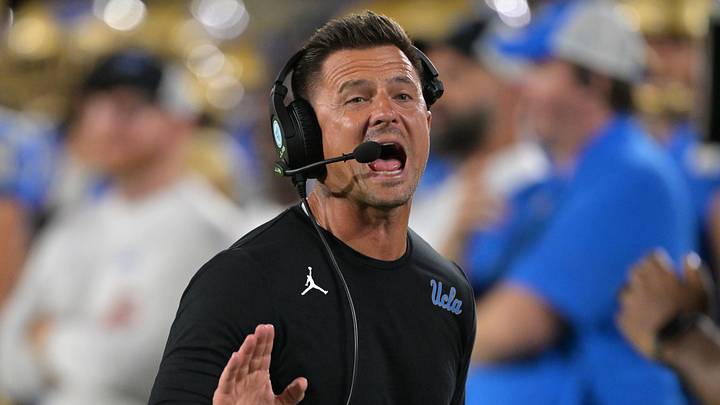 Oct 17, 2026; Pasadena, California, USA; UCLA Bruins head coach Bob Chesney on the sidelines in the second half against the Wisconsin Badgers at the Rose Bowl. Mandatory Credit: Jayne Kamin-Oncea-Imagn Images Oct 17, 2026; Pasadena, California, USA; UCLA Bruins head coach Bob Chesney on the sidelines in the second half against the Wisconsin Badgers at the Rose Bowl. Mandatory Credit: Jayne Kamin-Oncea-Imagn Images