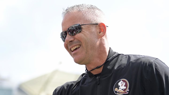 Sep 20, 2025; Tallahassee, Florida, USA; Florida State Seminoles head coach Mike Norvell before the game against the Kent State Golden Flashes at Doak S. Campbell Stadium. Mandatory Credit: Melina Myers-Imagn Images