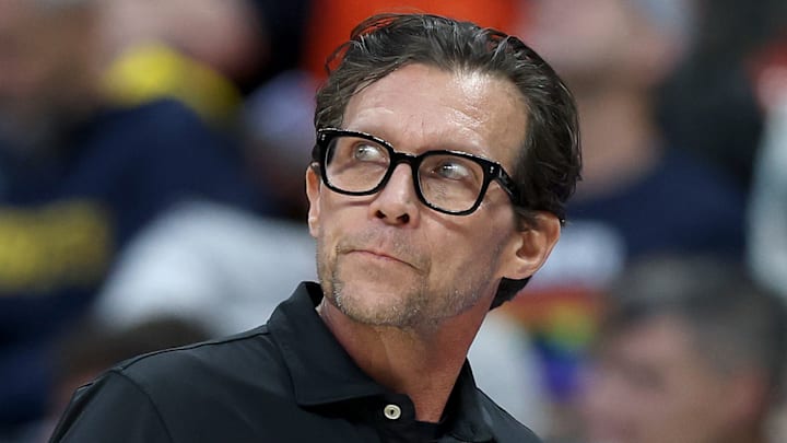 Atlanta Hawks head coach Quin Snyder looks on against the Denver Nuggets.