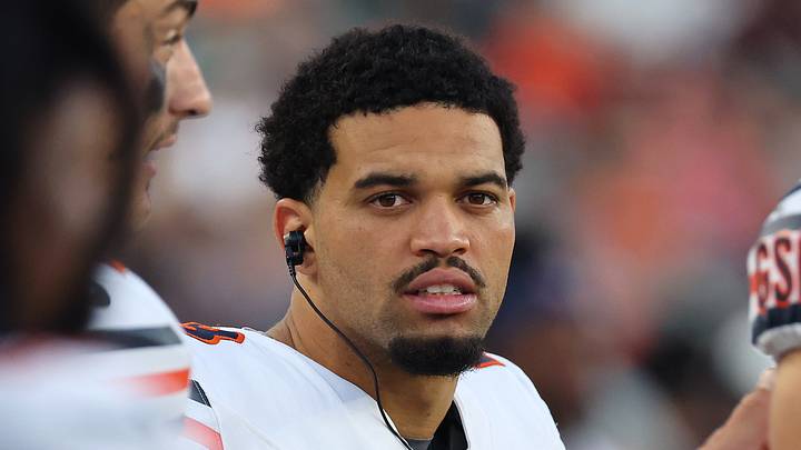 Aug 22, 2026; Cincinnati, Ohio, USA;  Chicago Bears quarterback Caleb Williams (18) during the second quarter against the Cincinnati Bengals at Paycor Stadium.  Mandatory Credit: Joseph Maiorana-Imagn Images