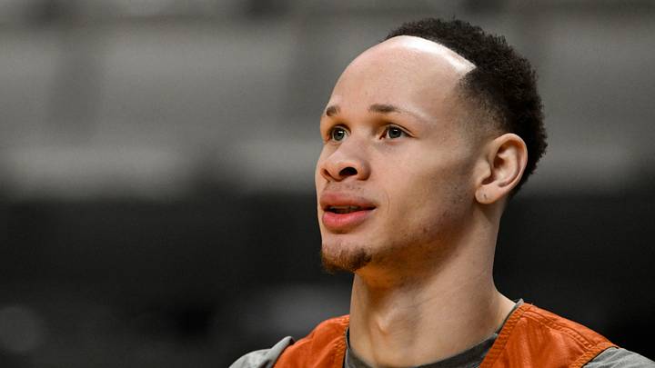Texas Longhorns guard Chendall Weaver (2) looks on during a practice session ahead of the west regional of the men's 2026 NCAA Tournament at SAP Center. 