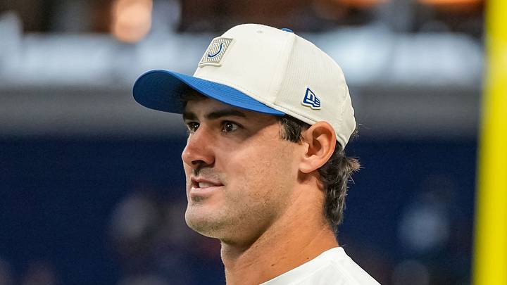 Indianapolis Colts quarterback Daniel Jones watches drills