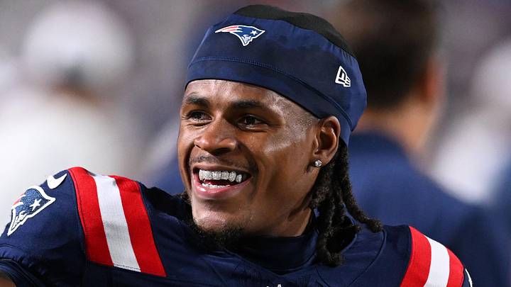Oct 5, 2025; Orchard Park, New York, USA; New England Patriots wide receiver Demario Douglas (3) before the game at Highmark Stadium. Mandatory Credit: Mark Konezny-Imagn Images