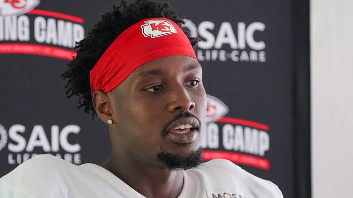 Aug 3, 2026; Kansas City, MO, USA; Kansas City Chiefs   safety Chamarri Conner (27) speaks to media after training camp at Missouri Western University. Mandatory Credit: Denny Medley-Imagn Images