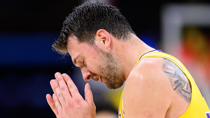 Mar 14, 2026; Los Angeles, California, USA; Los Angeles Lakers guard Luka Doncic (77): William Liang-Imagn Images