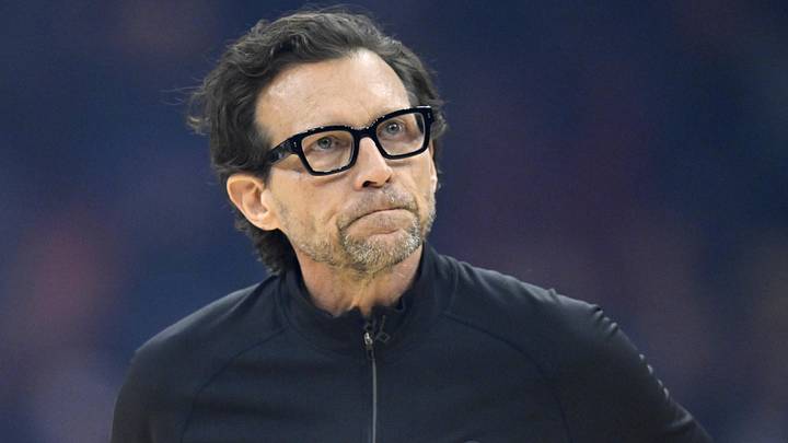 Atlanta Hawks head coach Quin Snyder reacts in the first quarter against the Cleveland Cavaliers at Rocket Arena on April 8, 2026. Atlanta Hawks head coach Quin Snyder reacts in the first quarter against the Cleveland Cavaliers at Rocket Arena on April 8, 2026.