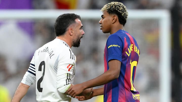 Dani Carvajal (left) and Lamine Yamal (right) exchanged words at the conclusion of El Clásico Dani Carvajal (left) and Lamine Yamal (right) exchanged words at the conclusion of El Clásico