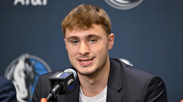Dallas Mavericks first overall pick Cooper Flagg speaks to the media.