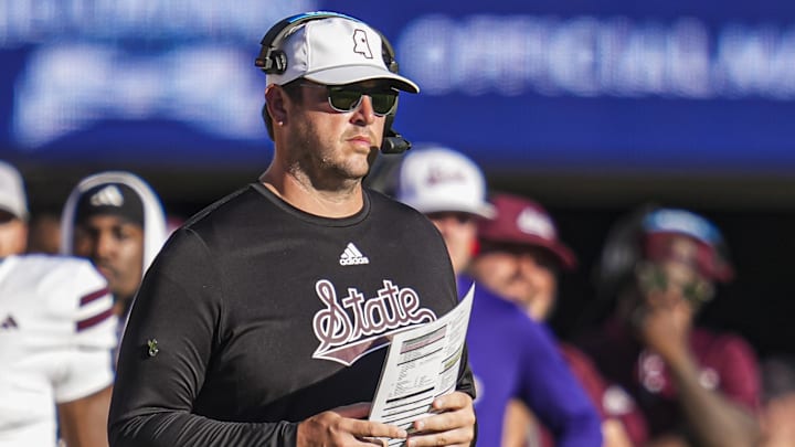 Mississippi State Bulldogs head coach Jeff Lebby on the sidelines against the Georgia Bulldogs at Sanford Stadium. Mississippi State Bulldogs head coach Jeff Lebby on the sidelines against the Georgia Bulldogs at Sanford Stadium.