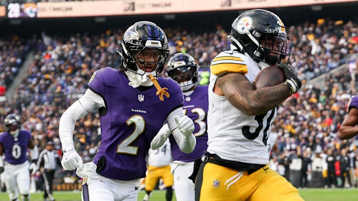 Pittsburgh Steelers running back Jaylen Warren, Baltimore Ravens cornerback Nate Wiggins
