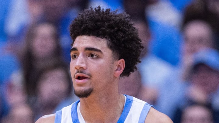 Mar 3, 2026; Chapel Hill, North Carolina, USA; North Carolina Tar Heels guard Derek Dixon (3) brings the ball up court against the Clemson Tigers during the second half at Dean E. Smith Center. Mandatory Credit: Scott Kinser-Imagn Images