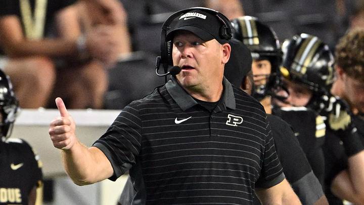 Purdue Boilermakers head coach Barry Odom gives a thumbs up.