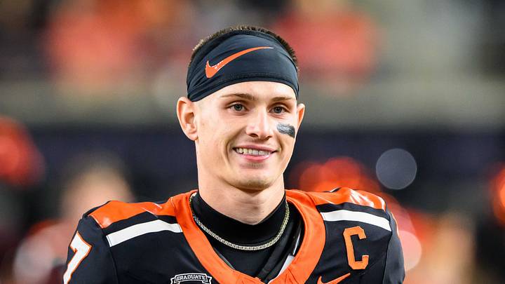 Nov 8, 2025; Corvallis, Oregon, USA; Oregon State Beavers wide receiver Trent Walker (7) is recognized on the field during senior ceremonies before the game against the Sam Houston Bearkats at Reser Stadium. Mandatory Credit: Craig Strobeck-Imagn Images