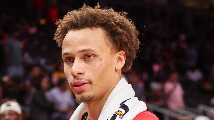Mar 21, 2026; Atlanta, Georgia, USA; Atlanta Hawks guard Dyson Daniels (5) walks off the court after a victory over the Golden State Warriors at State Farm Arena. Mandatory Credit: Brett Davis-Imagn Images