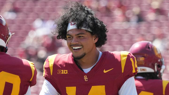 Aug 29, 2026; Los Angeles, California, USA; Southern California Trojans quarterback Jayden Maiava (14) and linebacker Taylor Johnson (50) react in the second half against the San Jose State Spartans at United Airlines Field at Los Angeles Memorial Coliseum. Mandatory Credit: Kirby Lee-Imagn Images Aug 29, 2026; Los Angeles, California, USA; Southern California Trojans quarterback Jayden Maiava (14) and linebacker Taylor Johnson (50) react in the second half against the San Jose State Spartans at United Airlines Field at Los Angeles Memorial Coliseum. Mandatory Credit: Kirby Lee-Imagn Images