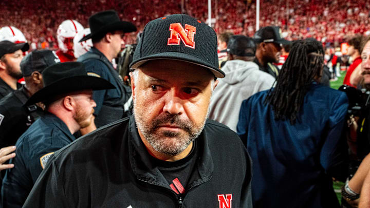 Sep 7, 2024; Lincoln, Nebraska, USA; Nebraska Cornhuskers head coach Matt Rhule walks off the field after defeating the Colorado Buffaloes at Memorial Stadium. Mandatory Credit: Dylan Widger-Imagn Images
