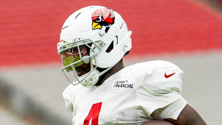 Arizona Cardinals Jeremiyah Love (4) runs with the ball during training camp at State Farm Stadium in Glendale on Aug. 11, 2026. Arizona Cardinals Jeremiyah Love (4) runs with the ball during training camp at State Farm Stadium in Glendale on Aug. 11, 2026.