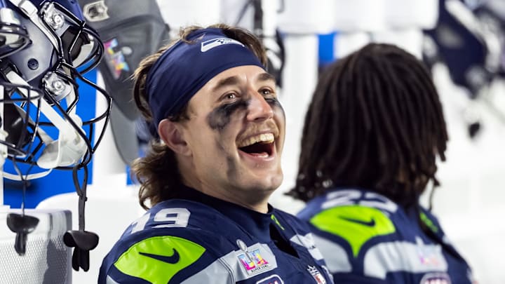 Seattle Seahawks wide receiver Jake Bobo laughs Seattle Seahawks wide receiver Jake Bobo laughs