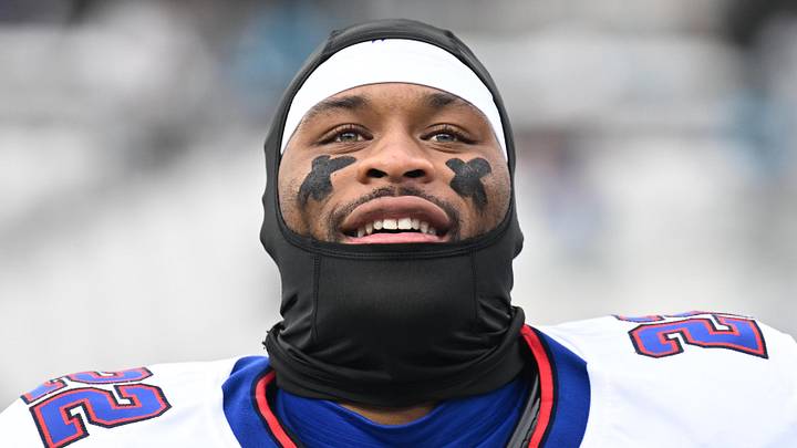Jan 11, 2026; Jacksonville, FL, USA; Buffalo Bills running back Ray Davis (22) before an AFC Wild Card Round game against the Jacksonville Jaguars at EverBank Stadium. Mandatory Credit: Melina Myers-Imagn Images