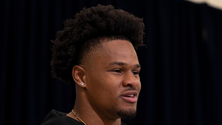 Feb 26, 2026; Indianapolis, IN, USA; Duke defensive back Chandler Rivers (DB28) speaks to members of the media during the NFL Combine at the Indiana Convention Center. Mandatory Credit: Jacob Musselman-Imagn Images