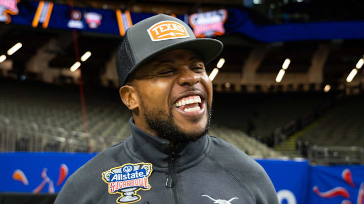 Texas running back coach Tashard Choice speaks to the press during Texas Media Day ahead of the Sugar Bowl 