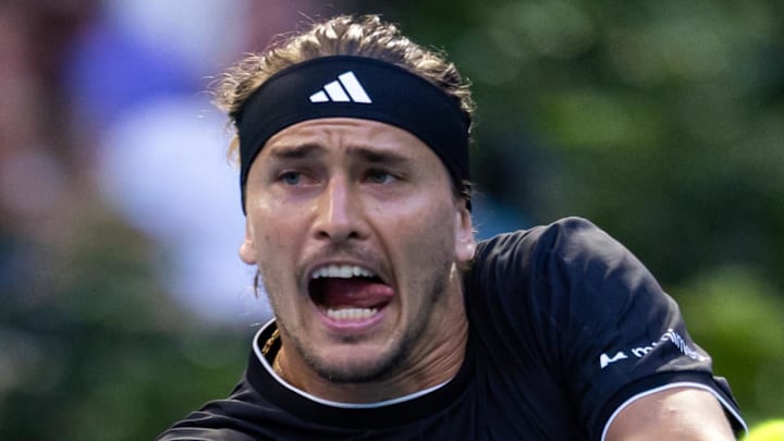 Alexander Zverev hits a backhand Alexander Zverev hits a backhand