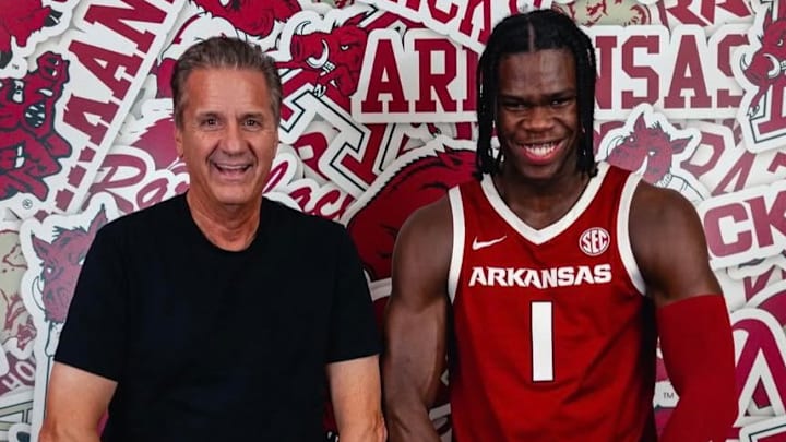 Arkansas Razorbacks recruit Jordan Smith with coach John Calipari during weekend official visit in Fayetteville, Ark.