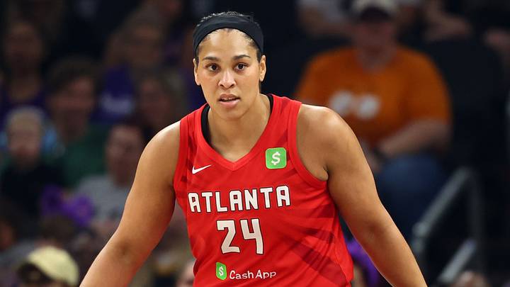 Aug 10, 2025; Phoenix, Arizona, USA; Atlanta Dream forward Brionna Jones (24) against the Phoenix Mercury at PHX Arena. Mandatory Credit: Mark J. Rebilas-Imagn Images Aug 10, 2025; Phoenix, Arizona, USA; Atlanta Dream forward Brionna Jones (24) against the Phoenix Mercury at PHX Arena. Mandatory Credit: Mark J. Rebilas-Imagn Images