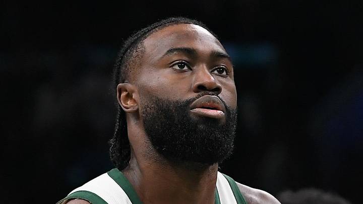 Boston Celtics guard Jaylen Brown shoots a free throw against the Portland Trail Blazers.