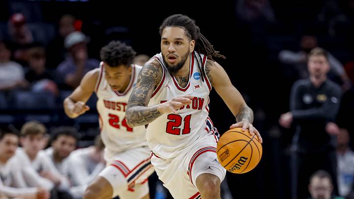 Mar 19, 2026; Oklahoma City, OK, USA; Houston Cougars guard Emanuel Sharp (21) dribbles the ball during a first round game of the men's 2026 NCAA Tournament at Paycom Center. Mandatory Credit: Alonzo Adams-Imagn Images Mar 19, 2026; Oklahoma City, OK, USA; Houston Cougars guard Emanuel Sharp (21) dribbles the ball during a first round game of the men's 2026 NCAA Tournament at Paycom Center. Mandatory Credit: Alonzo Adams-Imagn Images