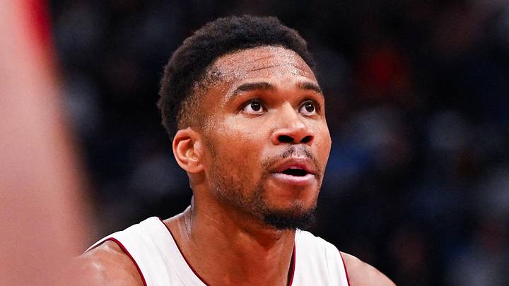 Oct 3, 2026; Quebec City, Quebec, CAN;  Miami Heat forward Giannis Antetokounmpo (7) looks on before a free throw during the second quarter against the Toronto Raptors at Videotron Centre.  Mandatory Credit: David Kirouac-Imagn Images
