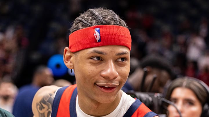 Apr 7, 2026; New Orleans, Louisiana, USA; New Orleans Pelicans guard Jeremiah Fears (0) walks off the court after the win against the Utah Jazz at Smoothie King Center. Mandatory Credit: Stephen Lew-Imagn Images