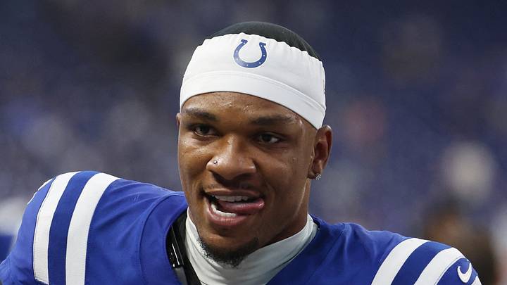 Indianapolis Colts quarterback Anthony Richardson walks off the field