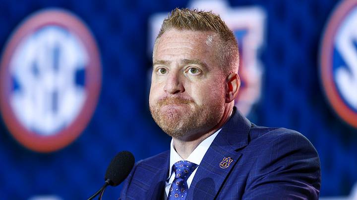 Jul 21, 2026; Tampa, FL, USA; Auburn Tigers head coach Alex Golesh speaks to the press during SEC Football Kickoff Media Day at the Tampa Marriott. Mandatory Credit: Nathan Ray Seebeck-Imagn Images
