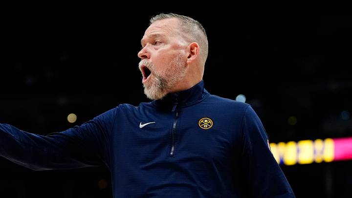 Apr 6, 2025; Denver, Colorado, USA; Denver Nuggets head coach Michael Malone reacts in the second half against the Indiana Pacers at Ball Arena. Mandatory Credit: Ron Chenoy-Imagn Images Apr 6, 2025; Denver, Colorado, USA; Denver Nuggets head coach Michael Malone reacts in the second half against the Indiana Pacers at Ball Arena. Mandatory Credit: Ron Chenoy-Imagn Images