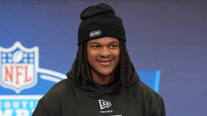 Feb 25, 2026; Indianapolis, IN, USA; Oklahoma linebacker Kendal Daniels (LB05) speaks during the NFL Scouting Combine at the Indiana Convention Center. Mandatory Credit: Kirby Lee-Imagn Images