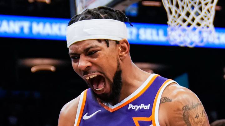 Phoenix Suns guard Jordan Goodwin (23) reacts in the first half of the game at Mortgage Match Up Center on November 23, 2025. Phoenix Suns guard Jordan Goodwin (23) reacts in the first half of the game at Mortgage Match Up Center on November 23, 2025.