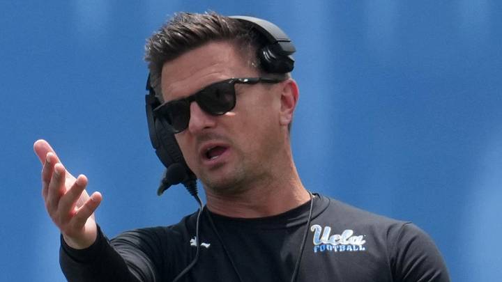 May 2, 2026; Pasadena, CA, USA; UCLA Bruins coach Bob Chesney (right) with women's basketball coach Cori Close during the spring game at Rose Bowl. Mandatory Credit: Kirby Lee-Imagn Images May 2, 2026; Pasadena, CA, USA; UCLA Bruins coach Bob Chesney (right) with women's basketball coach Cori Close during the spring game at Rose Bowl. Mandatory Credit: Kirby Lee-Imagn Images