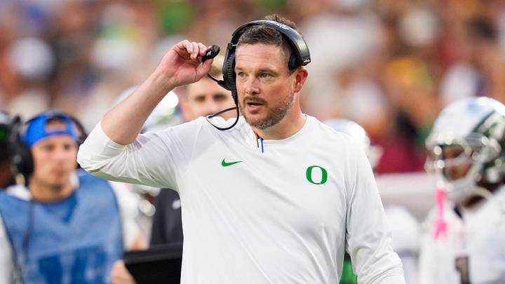 Oregon head coach Dan Lanning walks the sideline as the Oregon Ducks face the USC Trojans on Sept. 26, 2026, at Los Angeles Memorial Coliseum in Los Angeles, California. Oregon head coach Dan Lanning walks the sideline as the Oregon Ducks face the USC Trojans on Sept. 26, 2026, at Los Angeles Memorial Coliseum in Los Angeles, California.