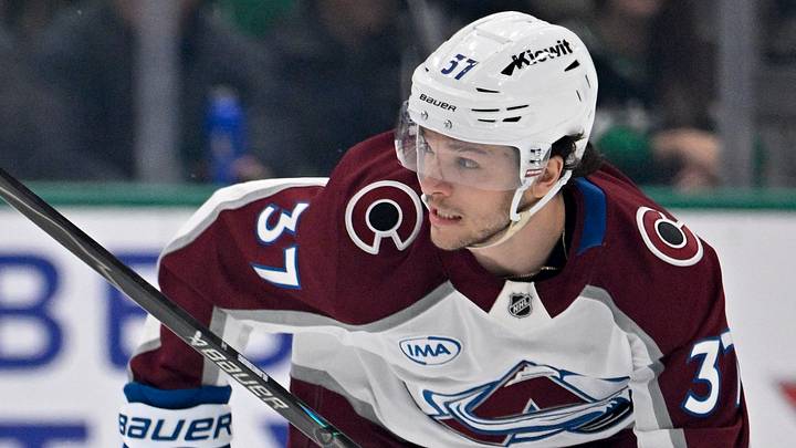 Apr 4, 2026; Dallas, Texas, USA; Colorado Avalanche defenseman Nick Blankenburg (37)  skates against the Dallas Stars during the game between the Stars and the Avalanche at American Airlines Center. Mandatory Credit: Jerome Miron-Imagn Images