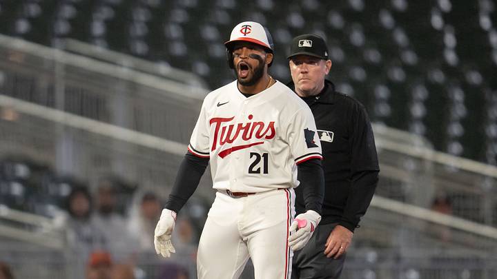 Sep 14, 2026; Minneapolis, Minnesota, USA; Minnesota Twins left fielder Emmanuel Rodriguez (21) celebrates hitting an RBI triple against the New York Yankees in the sixth inning at Target Field. Mandatory Credit: Jesse Johnson-Imagn Images Sep 14, 2026; Minneapolis, Minnesota, USA; Minnesota Twins left fielder Emmanuel Rodriguez (21) celebrates hitting an RBI triple against the New York Yankees in the sixth inning at Target Field. Mandatory Credit: Jesse Johnson-Imagn Images