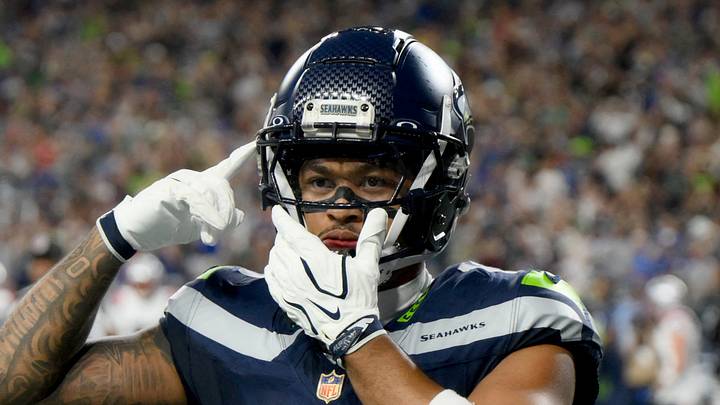 Seattle Seahawks wide receiver Jaxon Smith-Njigba celebrates after scoring a touchdown