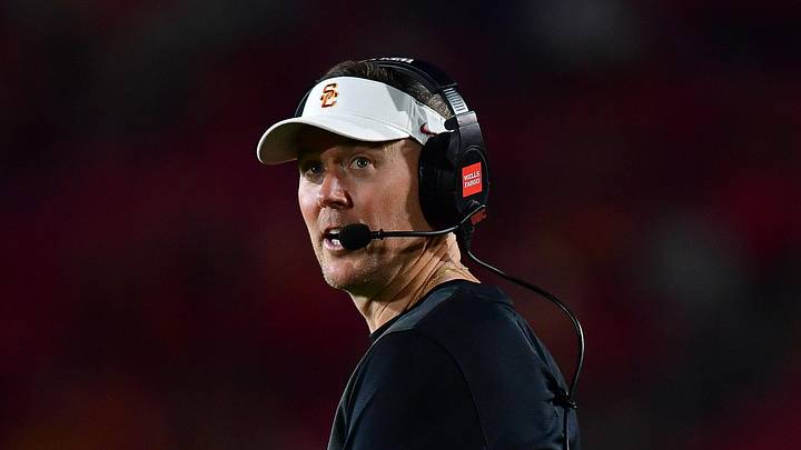 Sep 20, 2025; Los Angeles, California, USA; Southern California Trojans head coach Lincoln Riley watches game action against the Michigan State Spartans during the second half at the Los Angeles Memorial Coliseum. Mandatory Credit: Gary A. Vasquez-Imagn Images Sep 20, 2025; Los Angeles, California, USA; Southern California Trojans head coach Lincoln Riley watches game action against the Michigan State Spartans during the second half at the Los Angeles Memorial Coliseum. Mandatory Credit: Gary A. Vasquez-Imagn Images