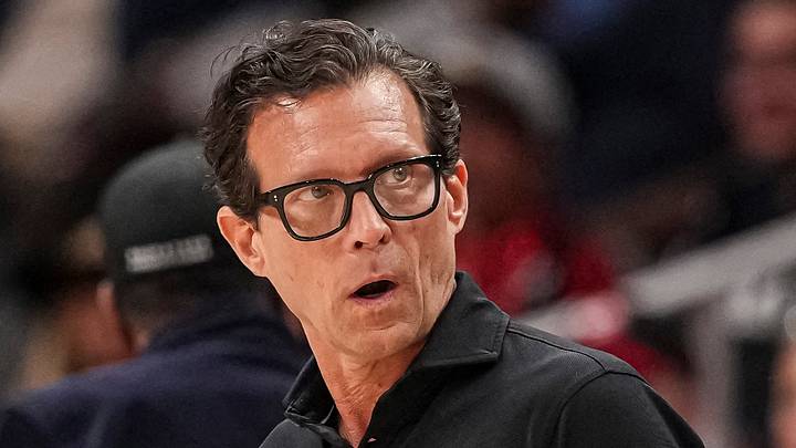 Atlanta Hawks head coach Quin Snyder reacts against the Orlando Magic at State Farm Arena on April 13, 2025.