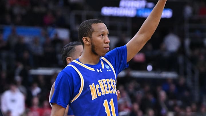 Mar 22, 2025; Providence, RI, USA; McNeese State Cowboys guard Quadir Copeland (11) reacts after losing in a second round men’s NCAA Tournament game against the Purdue Boilermakers at Amica Mutual Pavilion. Mandatory Credit: Brian Fluharty-Imagn Images Mar 22, 2025; Providence, RI, USA; McNeese State Cowboys guard Quadir Copeland (11) reacts after losing in a second round men’s NCAA Tournament game against the Purdue Boilermakers at Amica Mutual Pavilion. Mandatory Credit: Brian Fluharty-Imagn Images